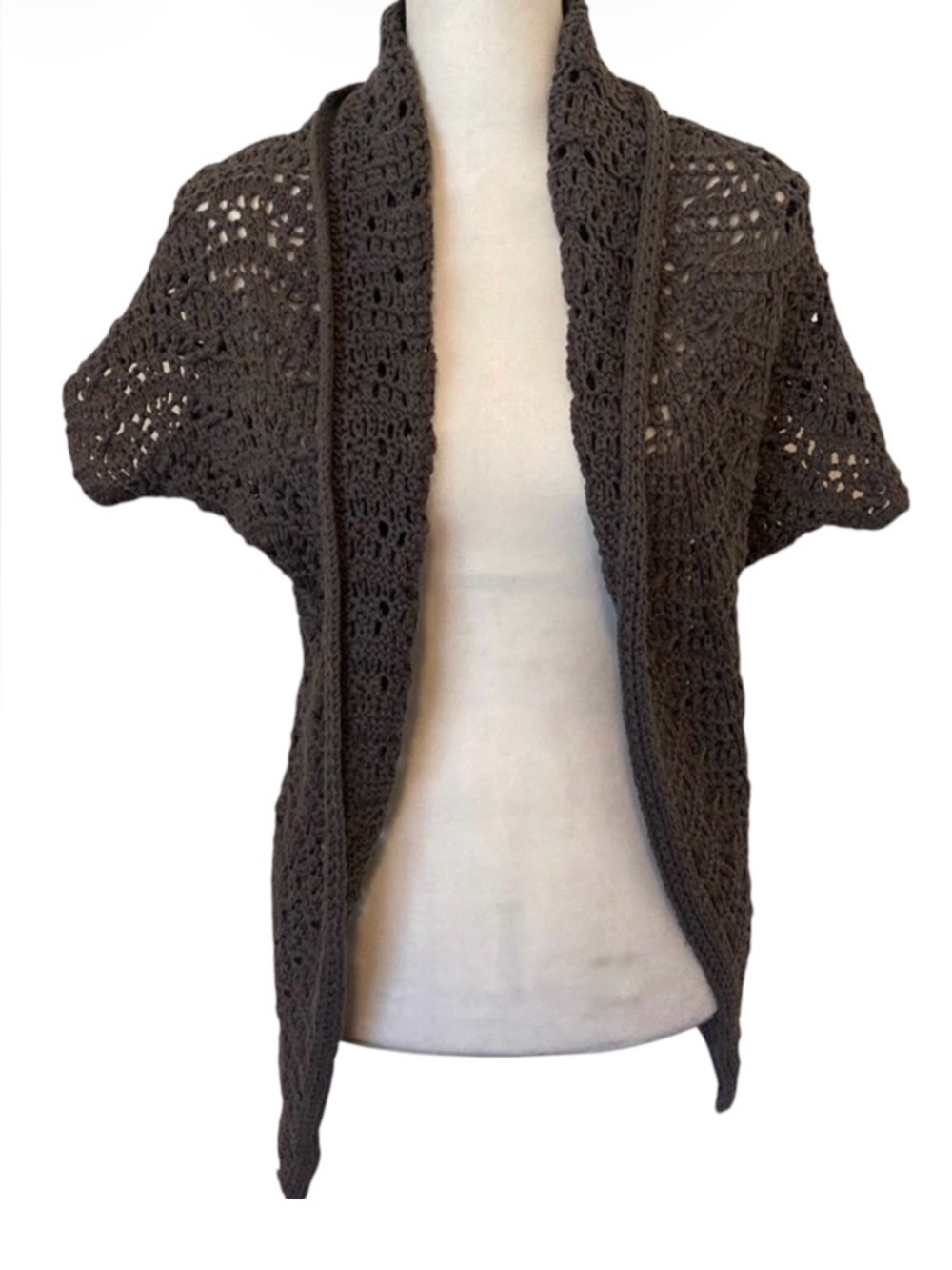 LOFT Short Sleeve Crochet Cardigan Dark Gray (Size XS/S)